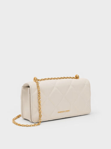 Paffuto Chain Handle Quilted Long Wallet, Cream, hi-res