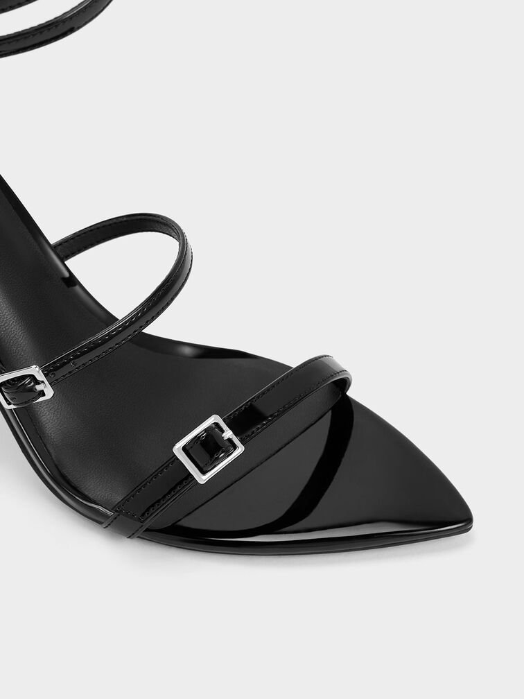 Patent Strappy Heeled Sandals, Black Patent, hi-res