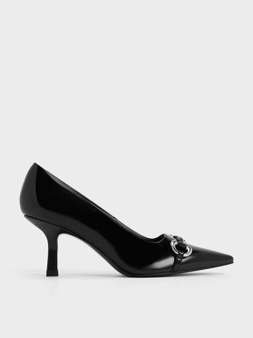 Sepatu Pumps Pointed-Toe Metallic Accent, Black Box, hi-res