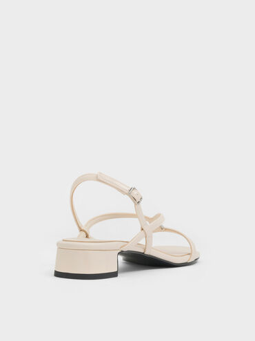 Patent V-Strap Heeled Slingback Sandals, Chalk, hi-res