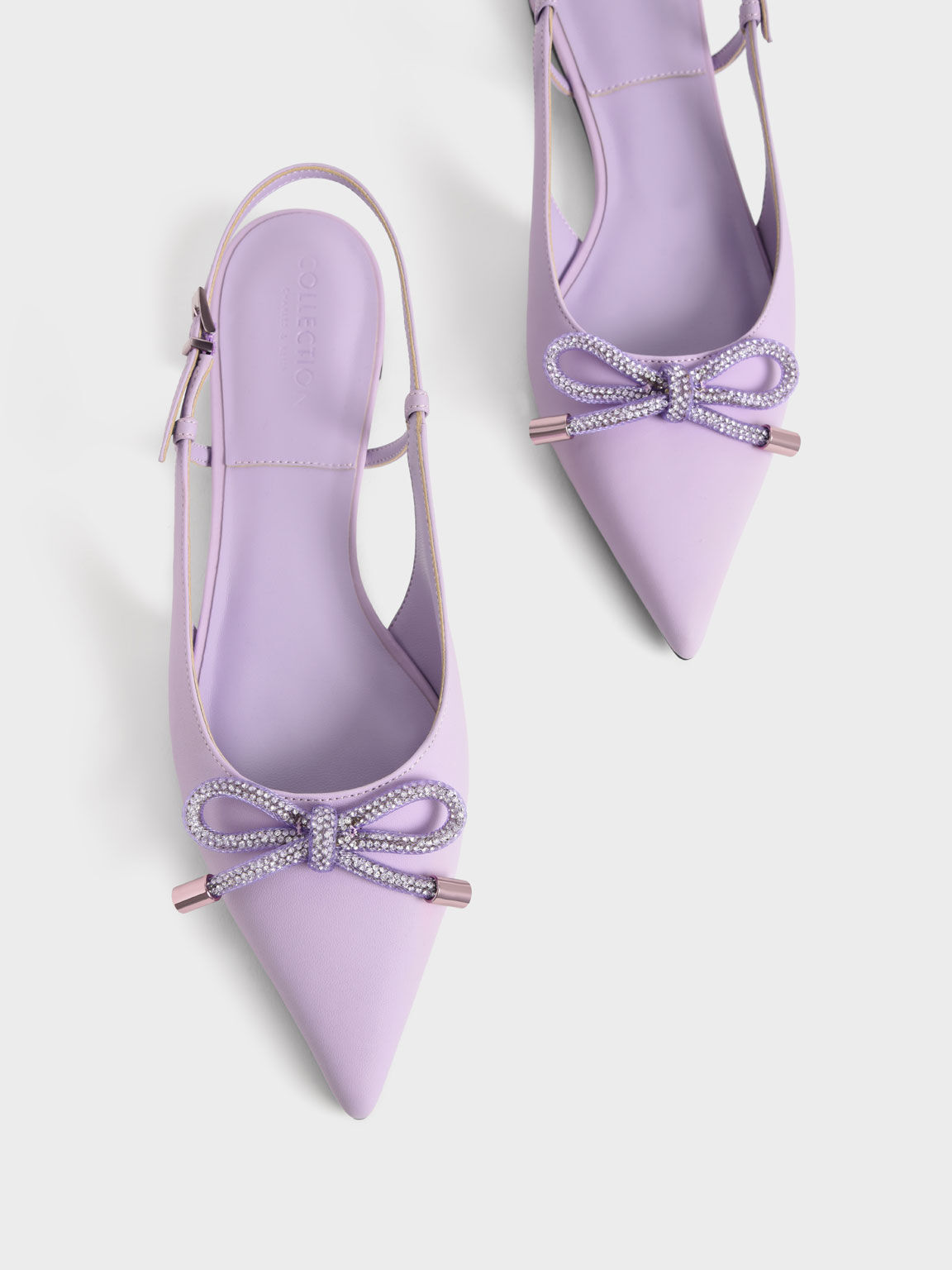 Gem-Embellished Bow-Tie Slingback Flats, Lilac, hi-res