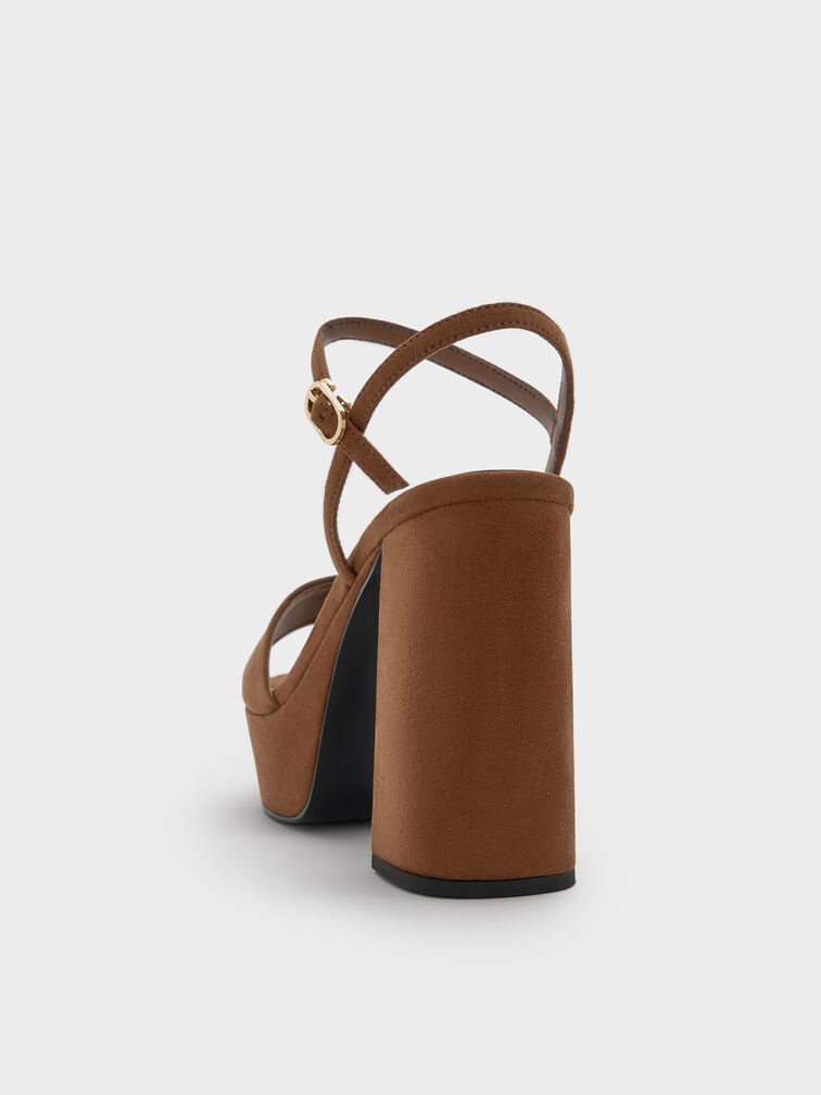 Faux Suede Block-Heel Platform Sandals, Brown, hi-res