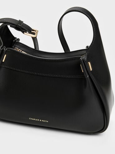 Clarice Pleated Shoulder Bag, Black, hi-res