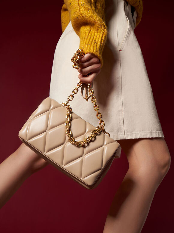 Tas Candy Chain-Handle Quilted, Beige, hi-res
