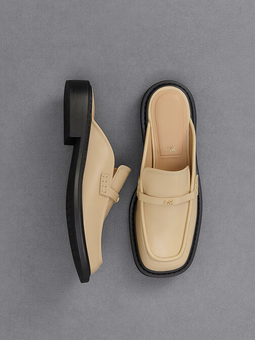 Sepatu Loafer Mules Tahlia Leather, Beige, hi-res