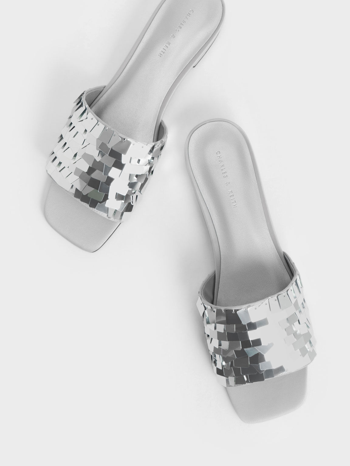 Sandal Slide Satin Sequinned, Silver, hi-res