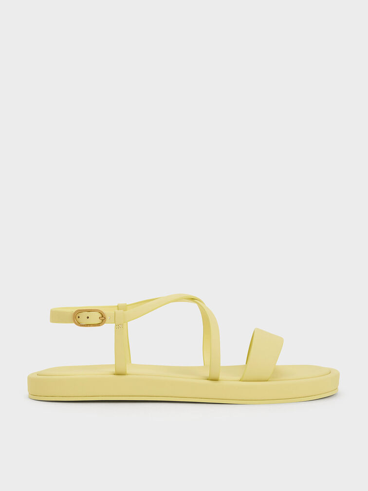 Strappy Crossover Flat Sandals, Lime, hi-res