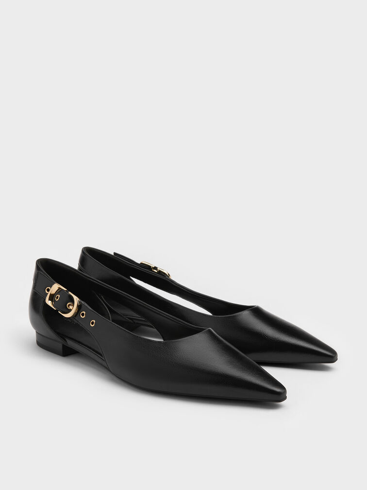 Buckled Cut-Out Ballet Flats, Black, hi-res