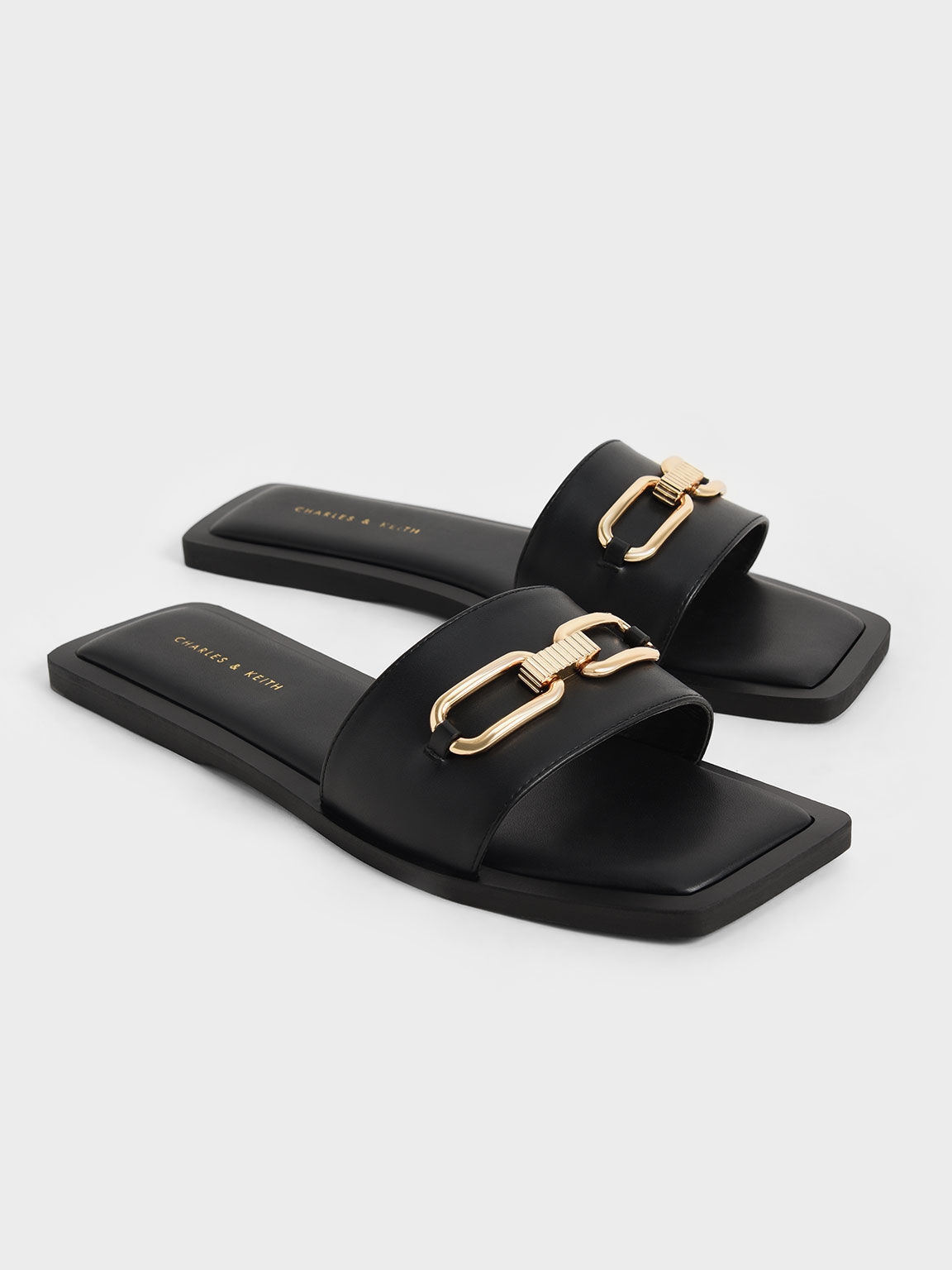 Sandal Padded Slide Metallic Accent, Black, hi-res