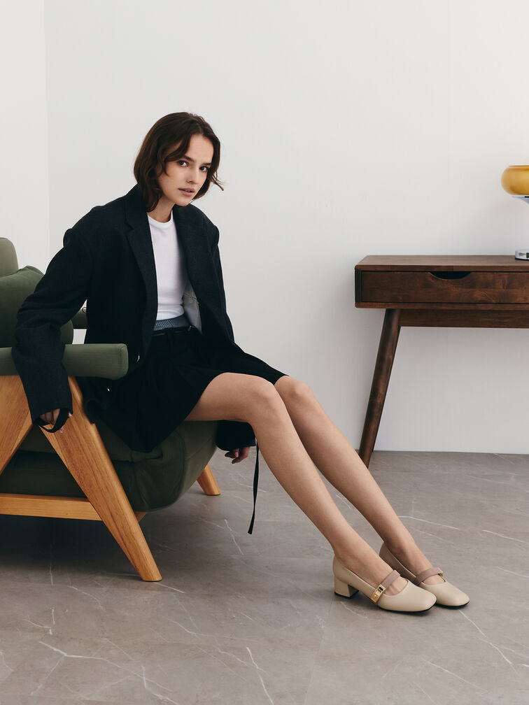 Lando Two-Tone Mary Jane Pumps, Chalk, hi-res