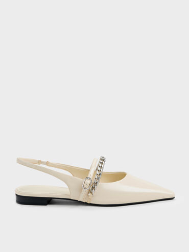 Sepatu Flats Slingback Chain Pointed Georgie, Beige, hi-res