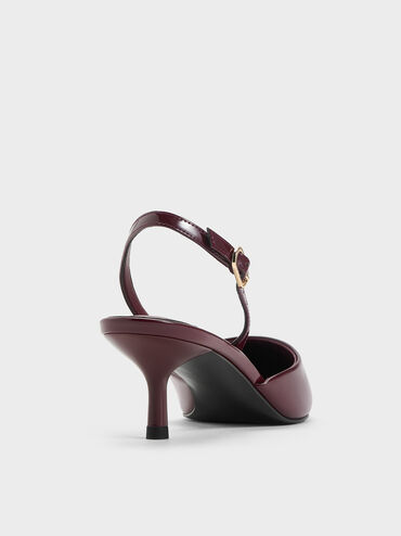 Sepatu Kitten Heels Slingback Stacy Patent, Burgundy, hi-res