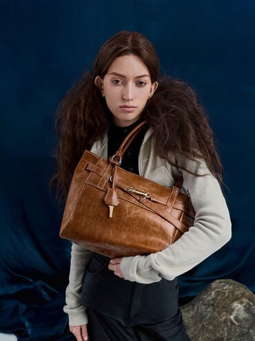 Tas Tote Belted Delfina, Distressed Tan, hi-res