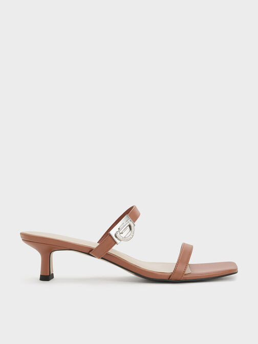 Metallic Accent Double Strap Mules, Brown, hi-res