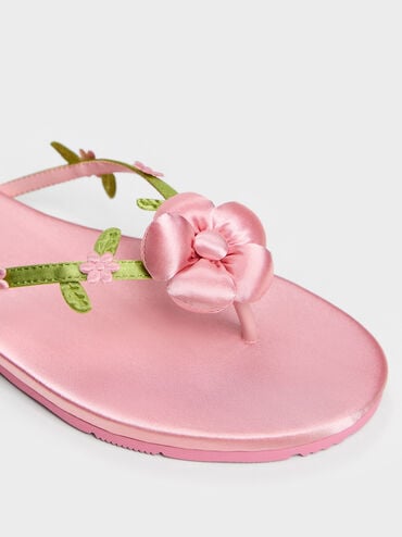 Sandal Thong Flower Puffy, Pink, hi-res