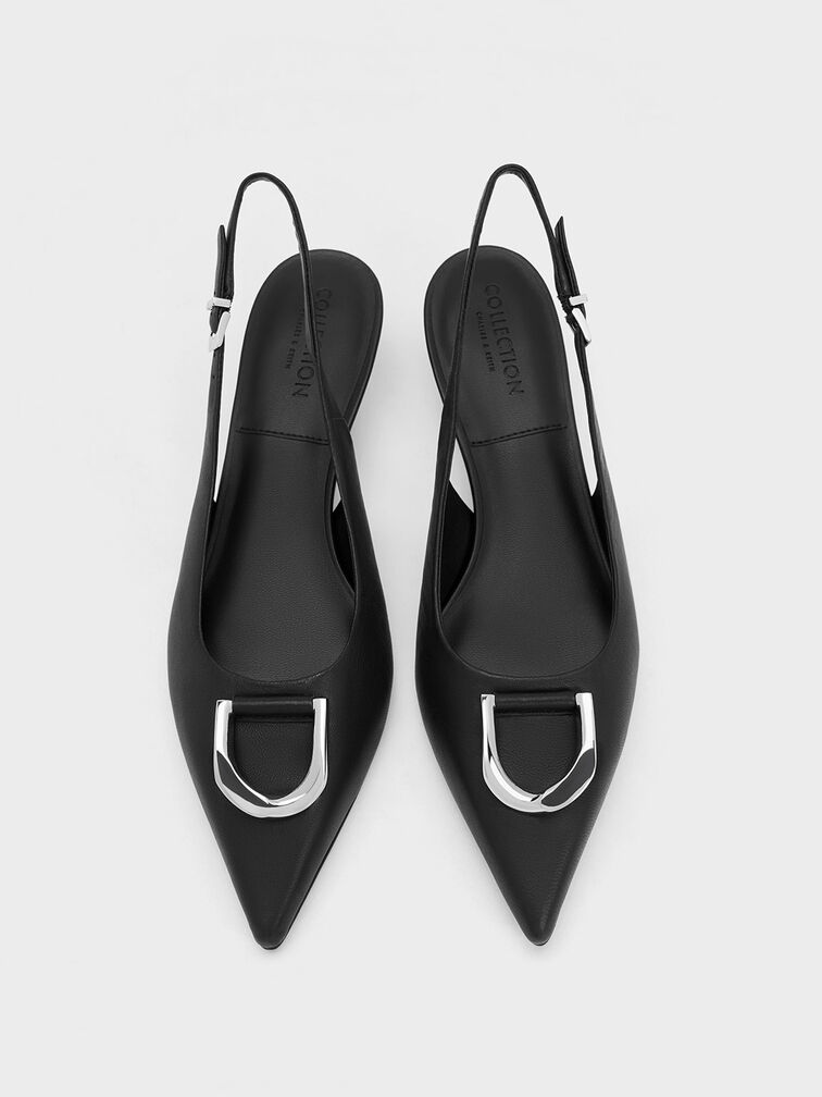 Sepatu Slingback Pumps Gabine Leather, Black, hi-res