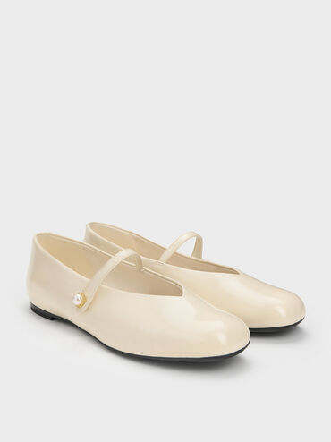 Sepatu Flats Mary Jane Pearl Marie, Cream, hi-res