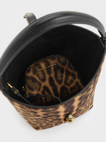 Cesia Leopard-Print Metallic-Accent Bucket Bag, Multi, hi-res