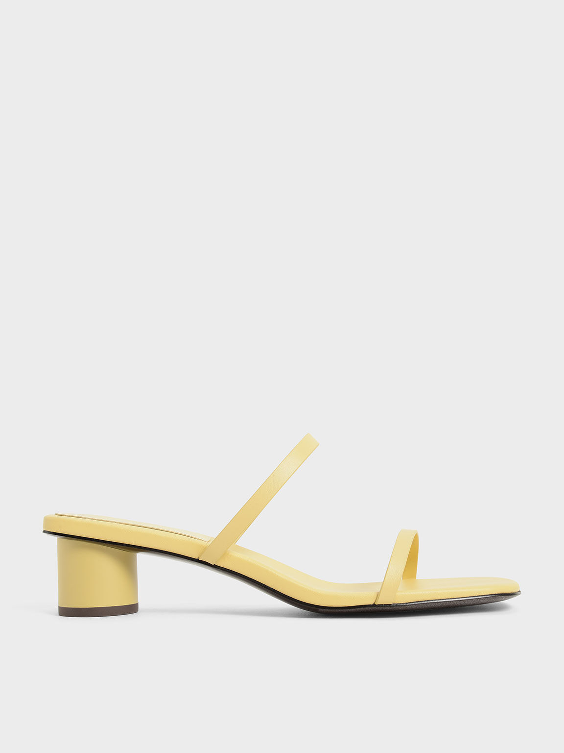 Sandal Double Strap Cylindrical Heel Mules, Yellow, hi-res