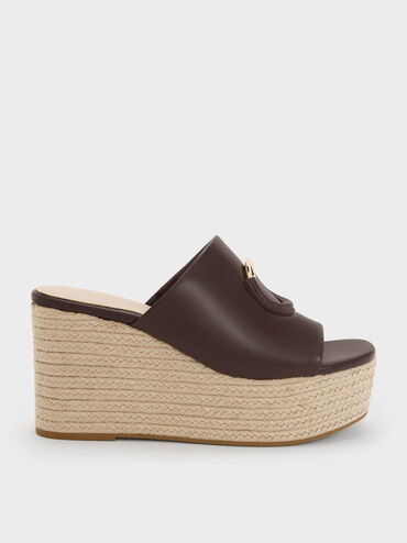 Sepatu Wedges Espadrille Metallic-Accent, Maroon, hi-res