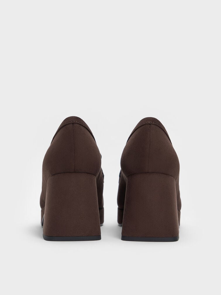 Faux Suede Platform Block-Heel Loafer Pumps, Dark Brown Textured, hi-res