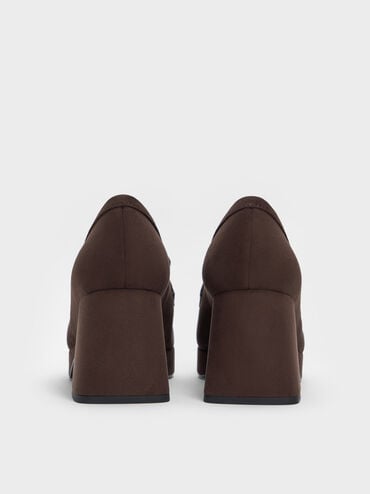 Sepatu Pumps Loafer Platform Block-Heel Faux Suede, Dark Brown Textured, hi-res