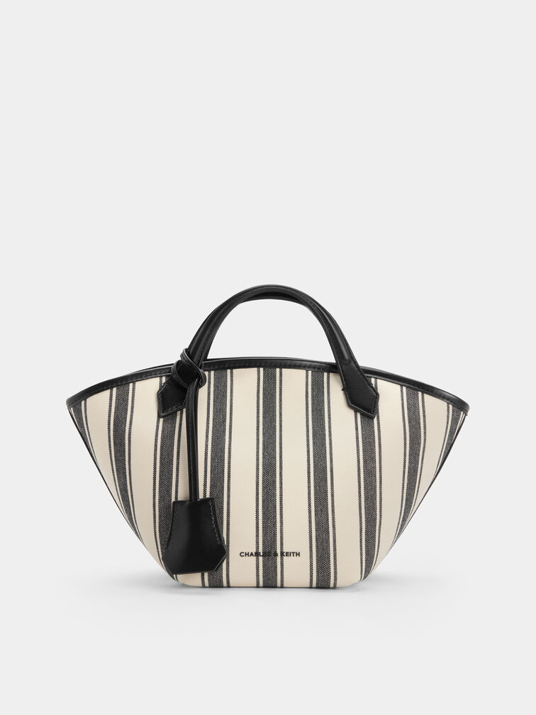 Tas Tote Striped Ivanna Mini Canvas, Noir, hi-res
