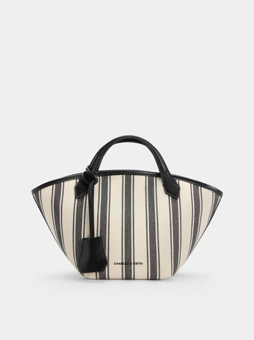 Tas Tote Striped Ivanna Mini Canvas, Noir, hi-res