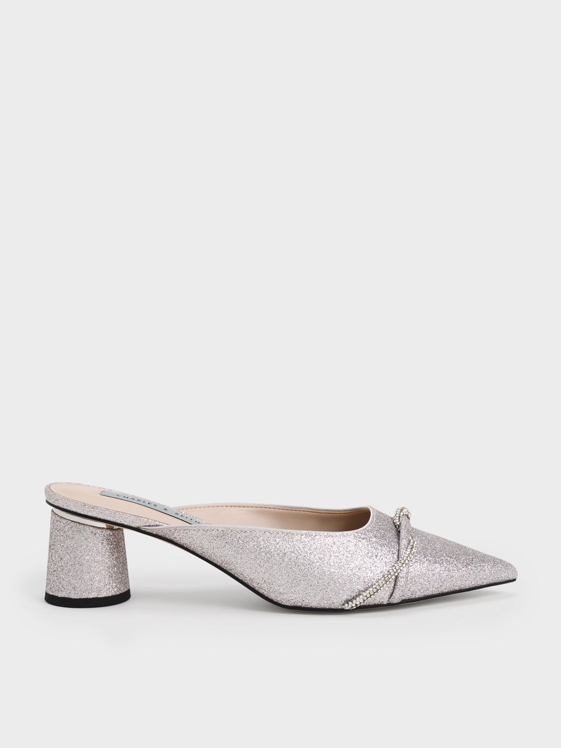 Sepatu Mules Glittered Twist Detail, Silver, hi-res