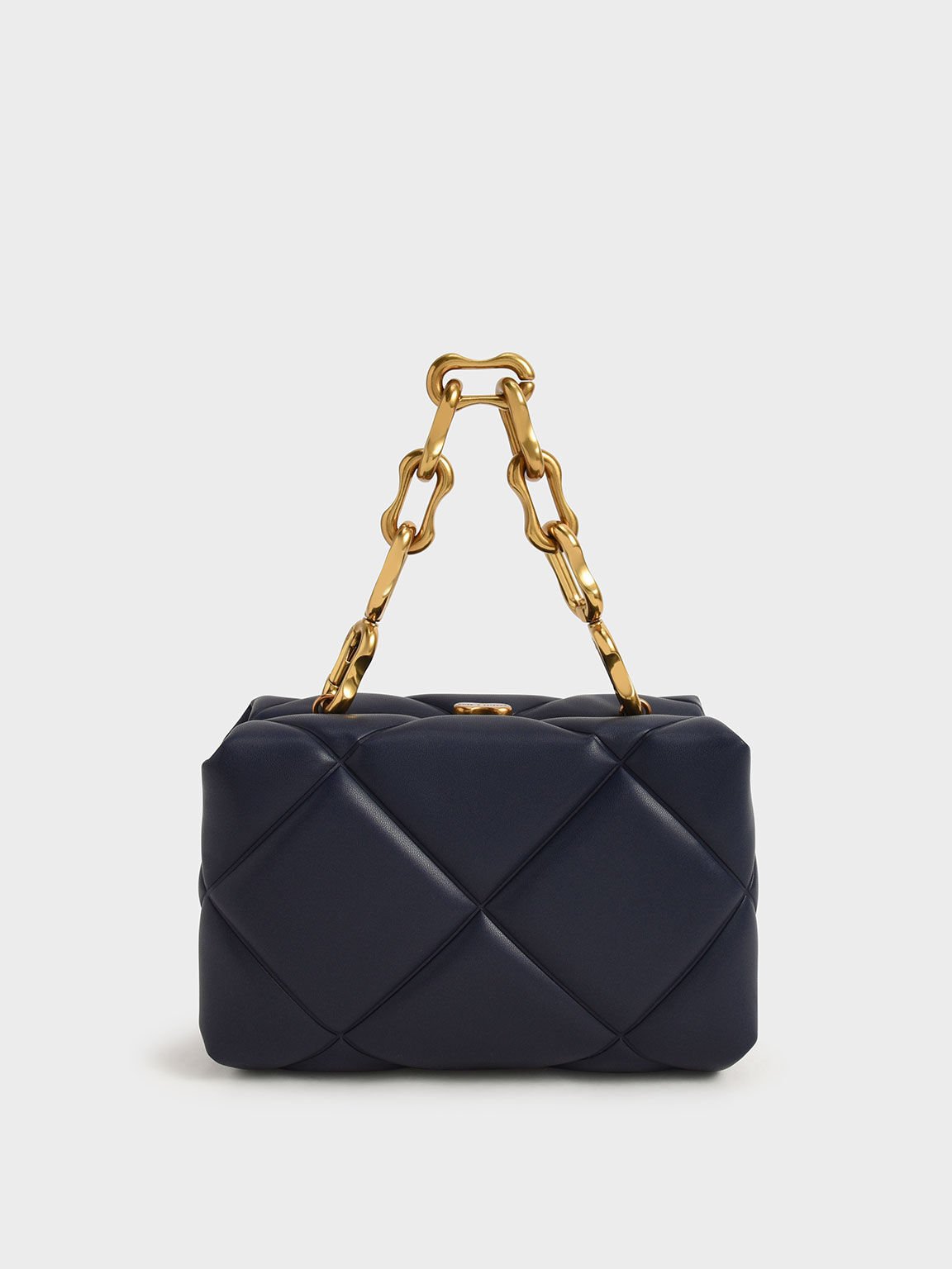 Tas Boxy Quilted Gemma Chunky Chain Handle, Navy, hi-res