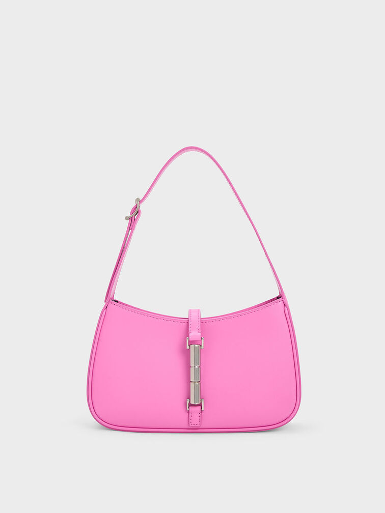Pink Cesia Metallic Accent Tweed Shoulder Bag - CHARLES & KEITH US