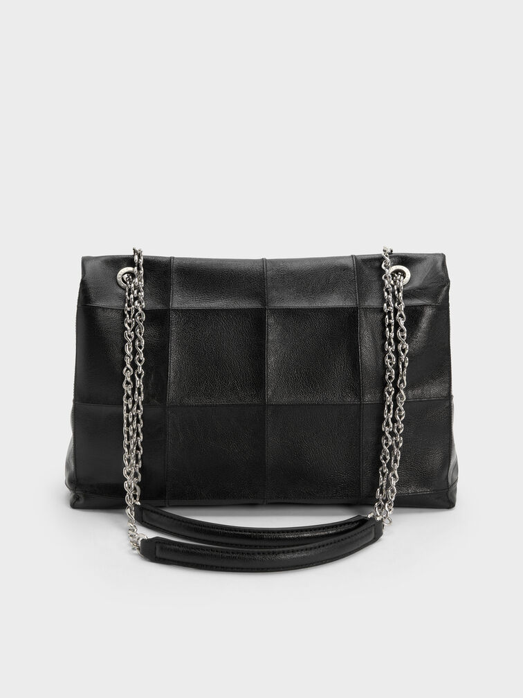 Large Delfina Quilted Chain-Strap Shoulder Bag, Black, hi-res