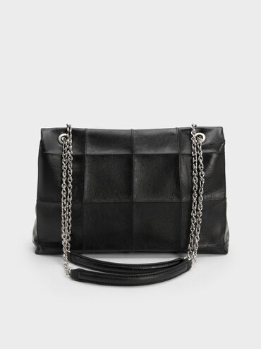 Tas Bahu Chain-Strap Quilted Delfina Large, Black, hi-res