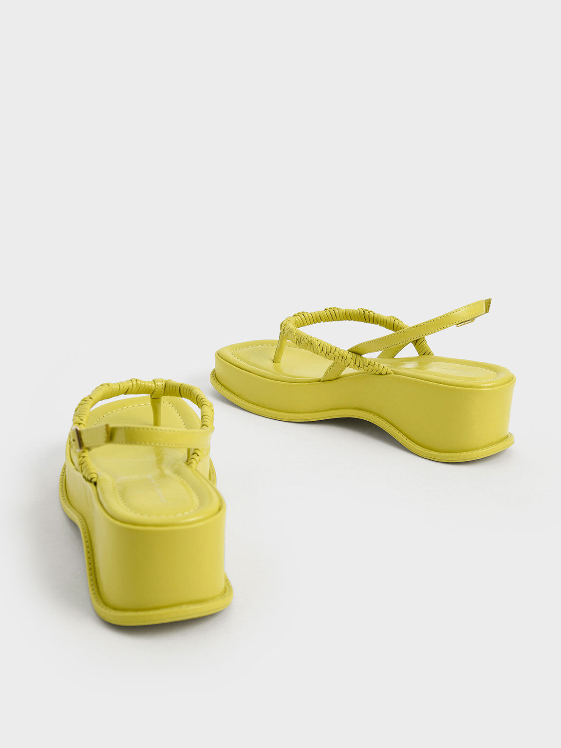 Braided Strap Platform Thong Sandals, Lime, hi-res