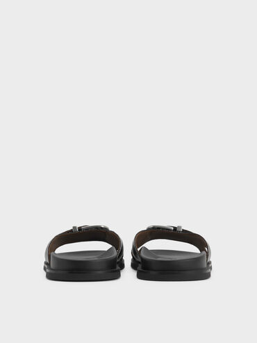 Sendal Selop Buckled Stitch-Trim, Black, hi-res