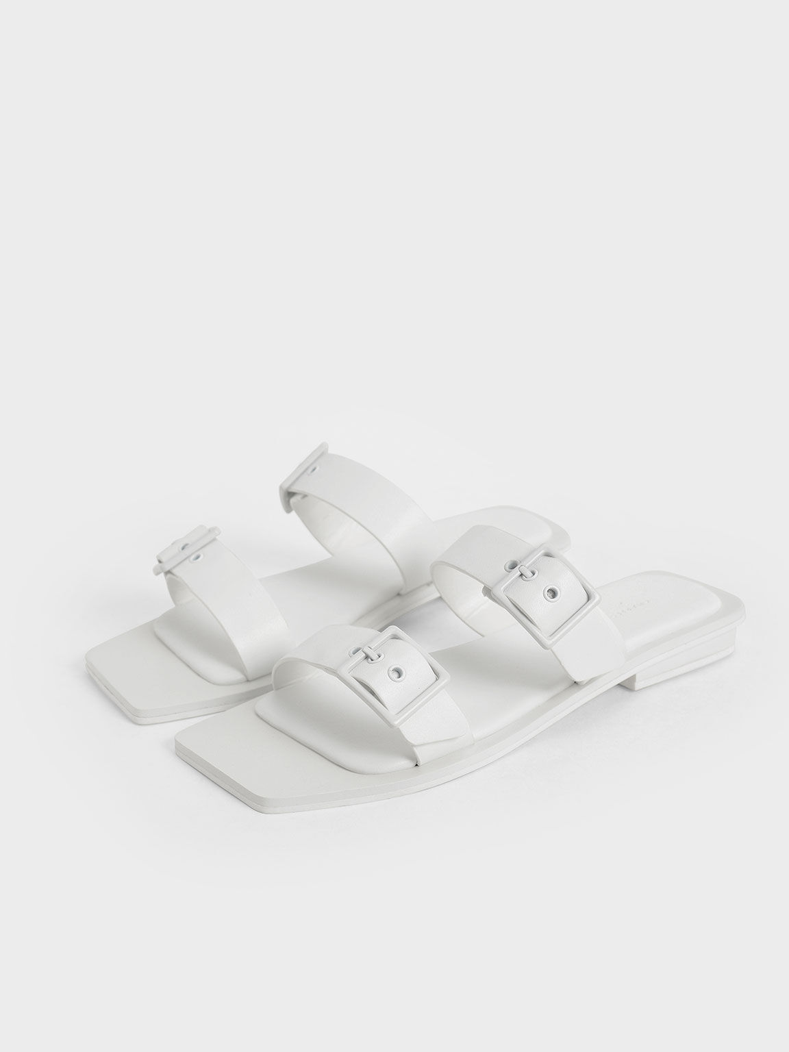 Sandal Slide Square Toe Buckled, White, hi-res