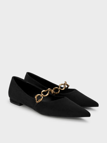 Sepatu Flats Slingback Strappy Patent Maybelle, Black Textured, hi-res