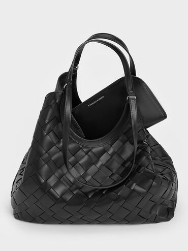 Ivette Woven Tote Bag, Noir, hi-res