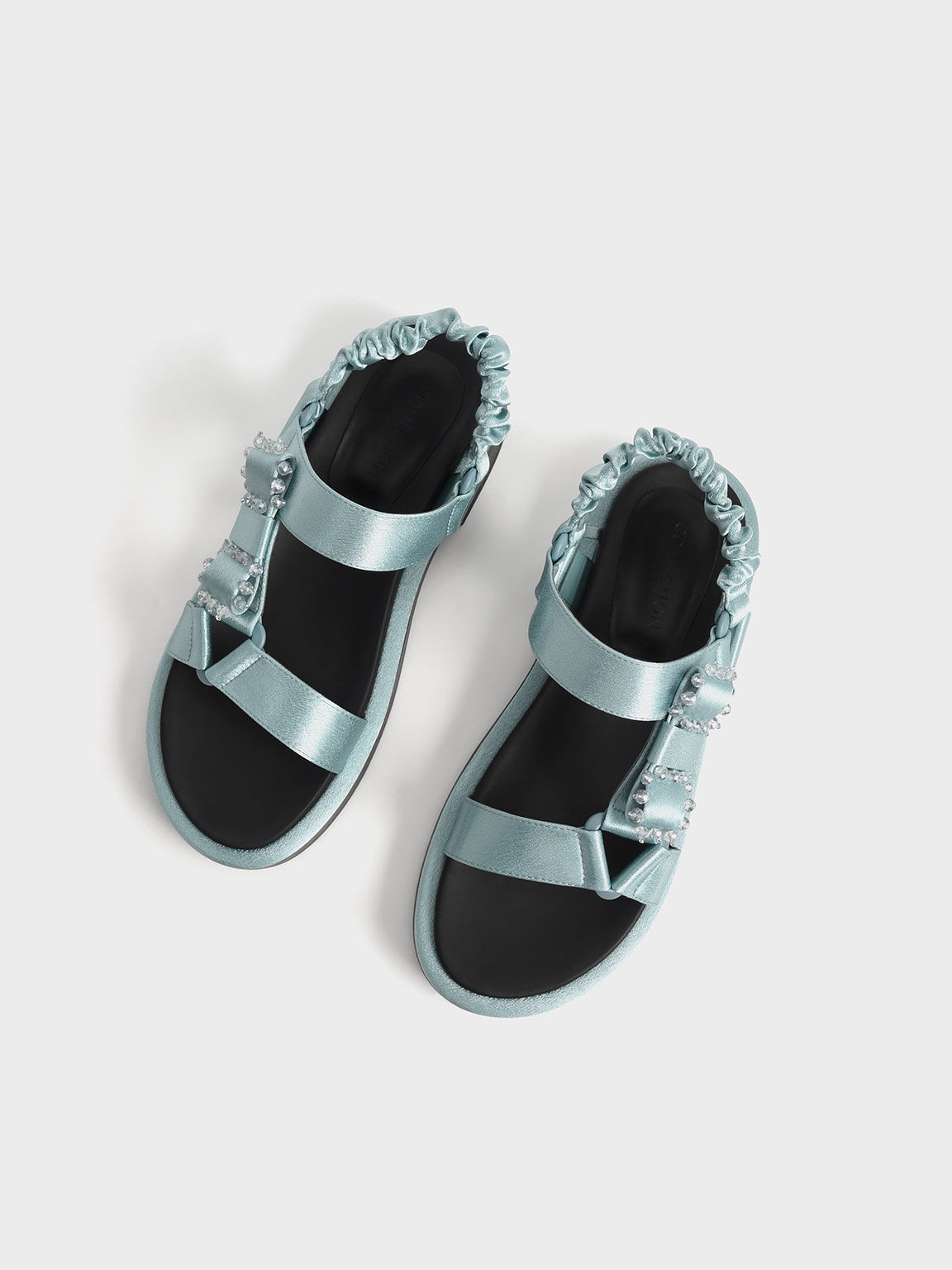 Miko Gem-Embellished Satin Sandals, Blue, hi-res