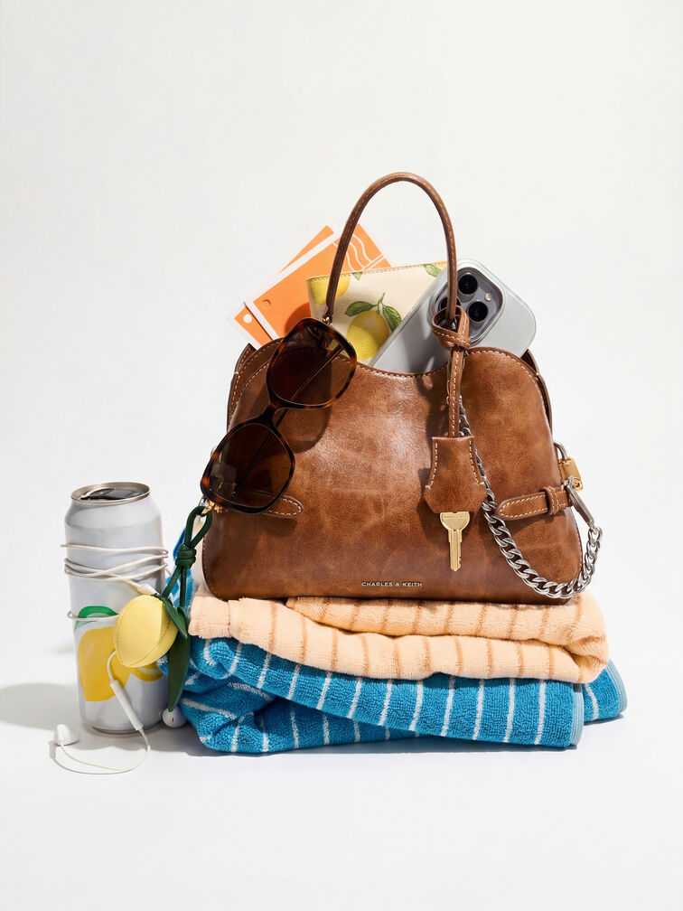 Tas Tote Side-Belt Chain Delfina, Distressed Tan, hi-res