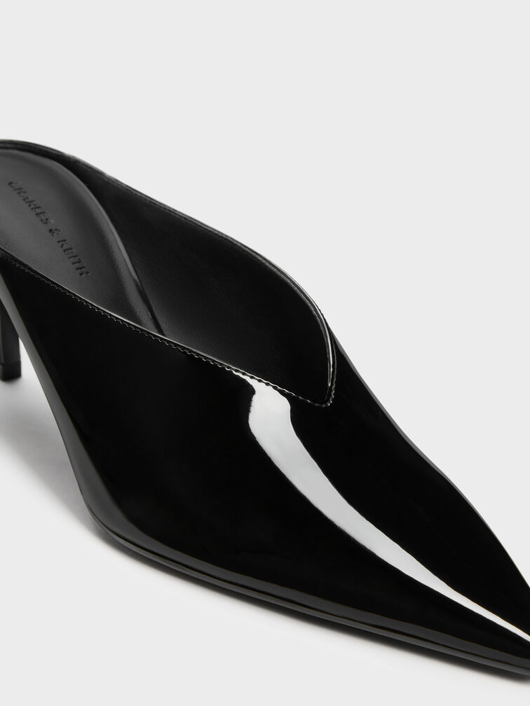 Sepatu Mules Heeled Pointed Patent, Black Patent, hi-res