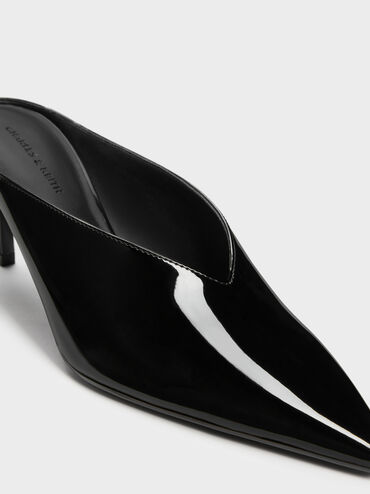Sepatu Mules Heeled Pointed Patent, Black Patent, hi-res