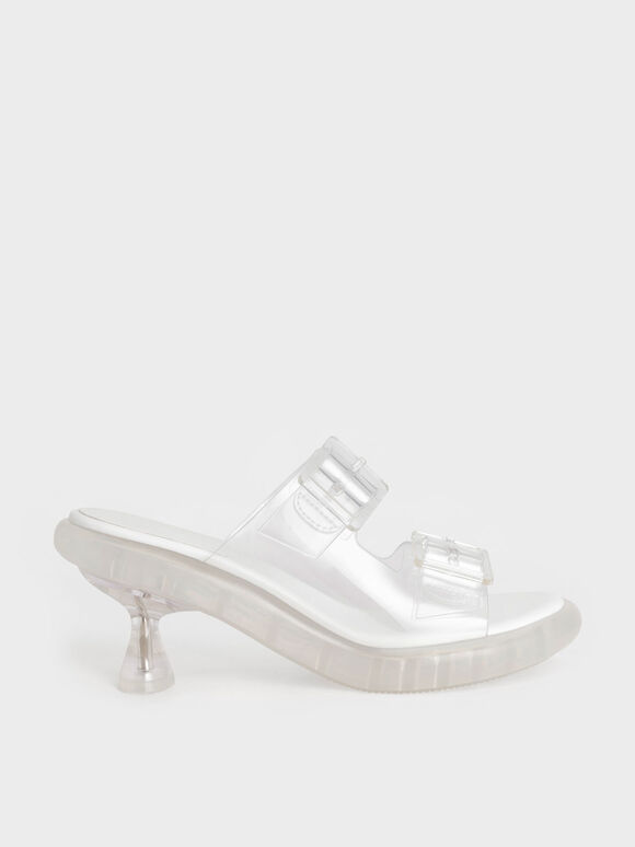 Sandal Mules Madison Double Buckle See-Through, White, hi-res