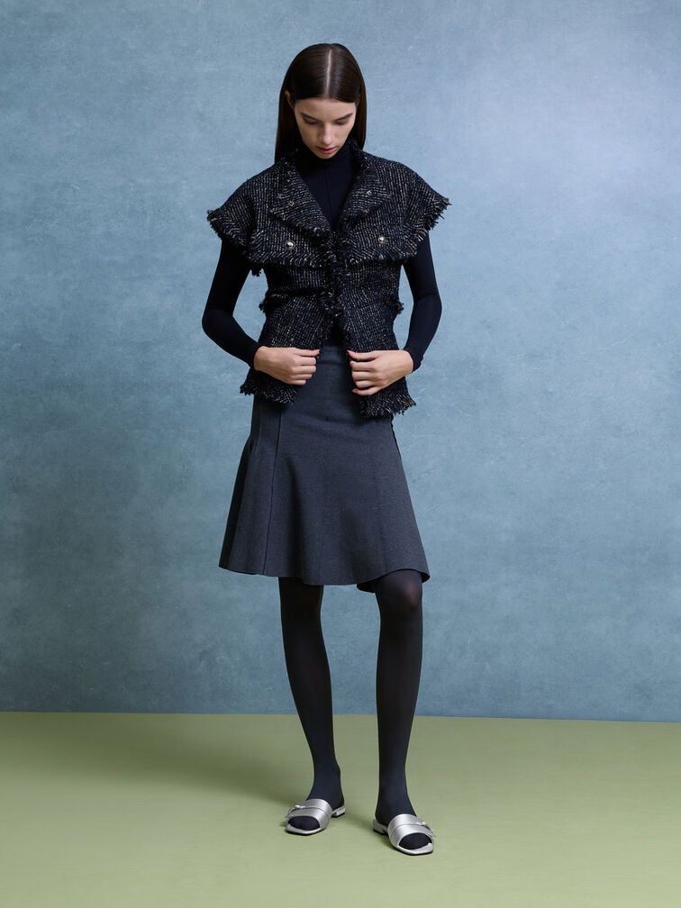 Sandal selip Buckle-Strap Teardrop-Crystal Satin, Silver, hi-res