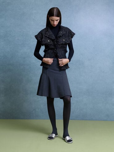 Sandal selip Buckle-Strap Teardrop-Crystal Satin, Silver, hi-res