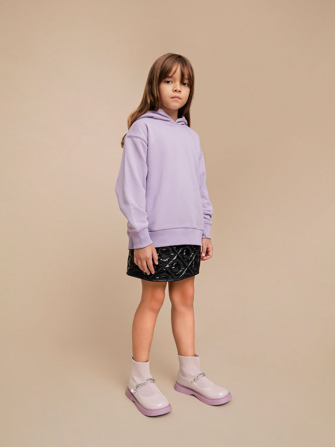 Sepatu Boots Girls' Chain-Link Knitted Sock, Lilac, hi-res