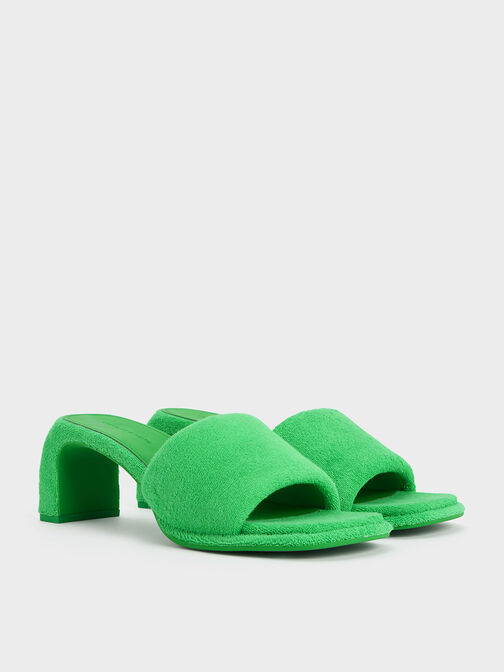 Sepatu Mules Curved-Heel Loey Textured, Green, hi-res