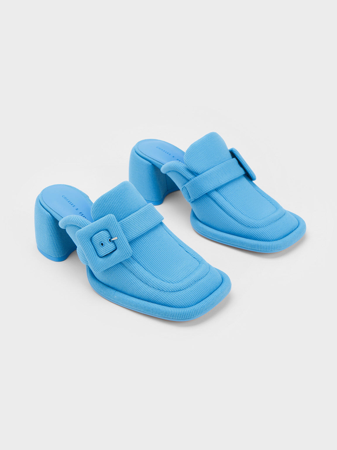 Sinead Woven Buckled Loafer Mules, Blue, hi-res