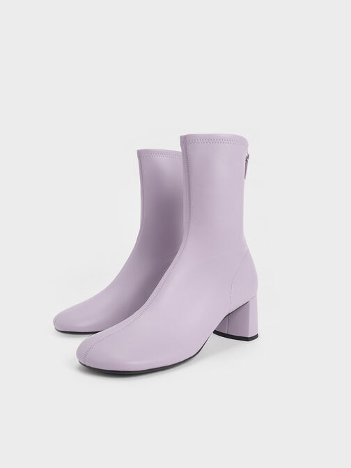 Sepatu Boots Ankle Round -Toe Zip-Up, Lilac Grey, hi-res