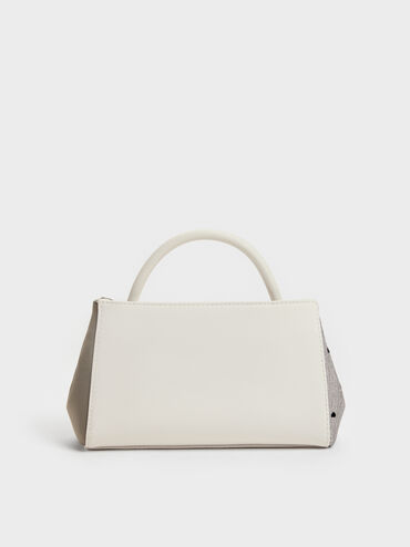 Tas Top Handle Panelled Bow Heart-Print Hazel, Taupe, hi-res